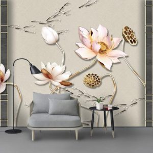 Tranh dán tường 3D hoa sen nghệ thuật TDTA054