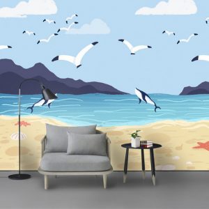 Tranh dán tường biển xanh và chim hải âu TDTA051