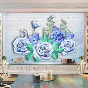 Tranh dán tường 3D nghệ thuật hoa hồng xanh TDTA0447