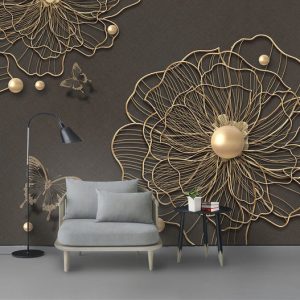 Tranh dán tường 3D hoa nghệ thuật ánh vàng TDTA041