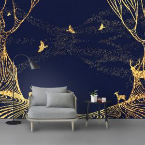 Tranh dán tường 3D trừu tượng động vật ánh vàng TDTA032