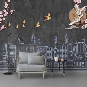 Tranh dán tường 3D vẽ thành phố cao tầng TDTA31