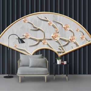 Tranh dán tường 3D quạt hoa hồng TDTA029