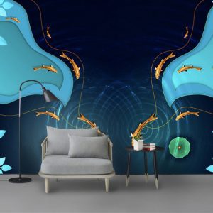 Tranh dán tường 3D trừu tượng đàn cá vàng TDTA015