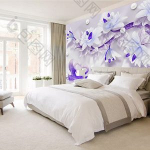 Tranh dán tường 3D hoa tím TDTA078