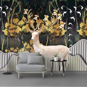 Tranh dán tường 3D hươu sừng hoa TDTA011