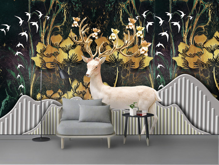 Tranh dán tường 3D hươu sừng hoa TDTA011 1 43S888piC5qV