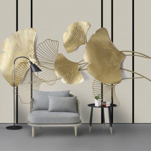 Tranh dán tường trừu tượng 3D lá vàng TDTA018