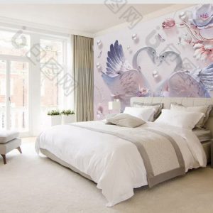 Tranh dán tường đôi thiên nga 3D giả sứ TDTA079