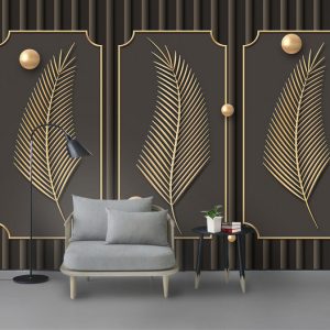 Tranh dán tường 3D lông vũ vàng TDTA010