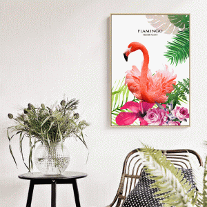 Tranh đơn chim hồng hạc và hoa lá CV01543