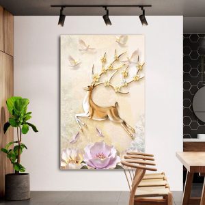 Tranh đơn nghệ thuật hươu sừng hoa vàng CV01011