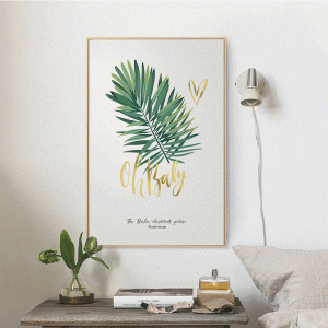 Tranh đơn lá cọ xanh và chữ vàng CV01205