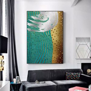 Tranh đơn trừu tượng xanh - vàng - xám CV01078