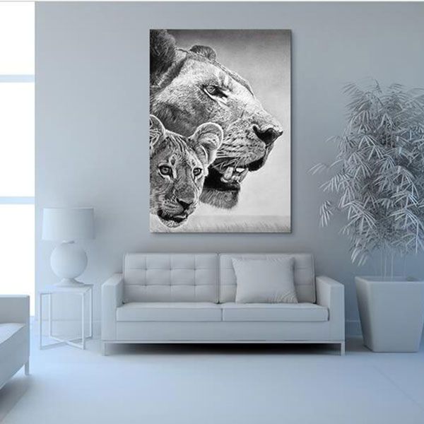 Tranh đơn sư tử đen trắng CV01134