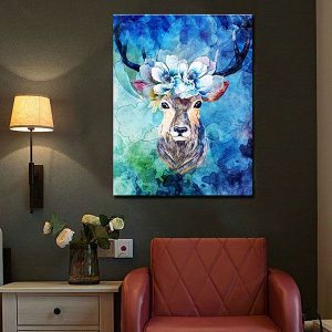Tranh đơn hươu và hoa xanh CV01136