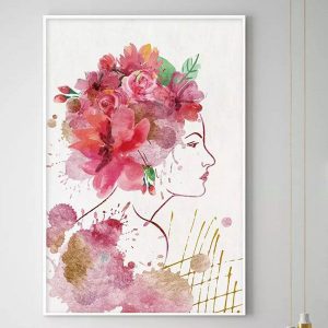 Tranh đơn trừu tượng cô gái và hoa CV01184