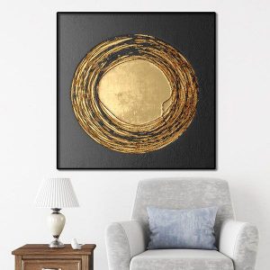 Tranh đơn trừu tượng vàng nền đen CV01185