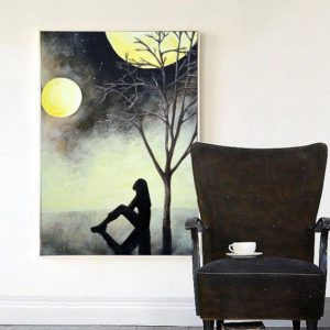 Tranh đơn cô gái và mặt trăng CV01199