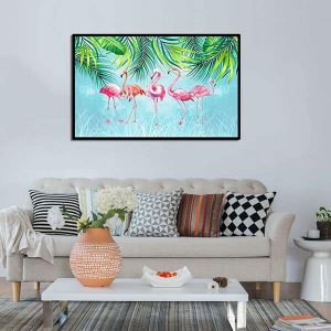 Tranh đơn Canvas chim hồng hạc và lá xanh CV01234