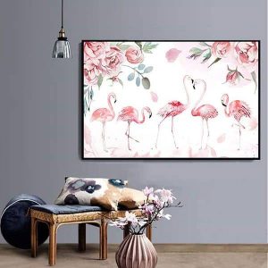 Tranh đơn hoa hồng và chim hồng hạc CV01249