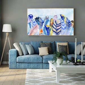 Tranh đơn trừu tượng lông chim sắc màu CV01259