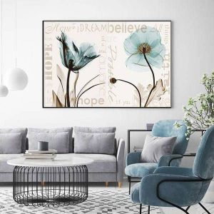 Tranh đơn hoa xanh và chữ nghệ thuật CV01264