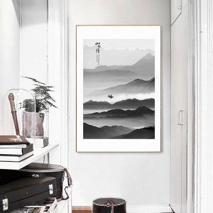 Tranh đơn đen trắng thiên nhiên sông núi CV01280