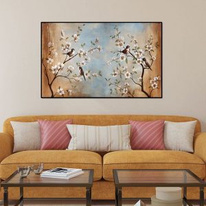 Tranh đơn hoa và đàn chim sẻ CV01313