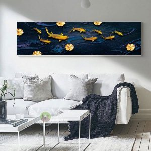 Tranh đơn trừu tượng đàn cá chép vàng CV01359