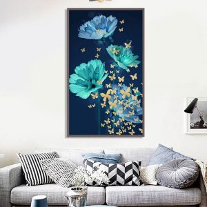 Tranh đơn hoa xanh bướm vàng CV01388