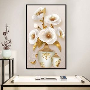 Tranh đơn 3D bình hoa trắng CV01391