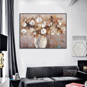 Tranh đơn bình hoa trắng cổ điển CV01399