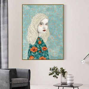 Tranh đơn cô gái áo hoa CV01417