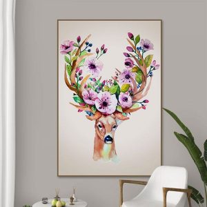 Tranh đơn hươu sừng hoa tím CV01474