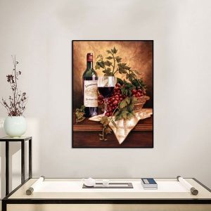 Tranh đơn cổ điển ly rượu nho đỏ CV01515