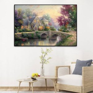 Tranh đơn những ngôi nhà ven suối CV01517