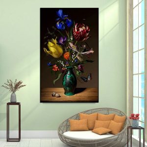 Tranh đơn bình hoa vàng đỏ xanh CV01520