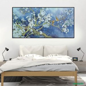 Tranh đơn nghệ thuật hoa mai trắng và chim nâu CV01521