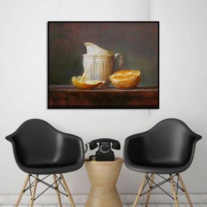 Tranh đơn tĩnh vật bình nước trắng và quả cam CV01529