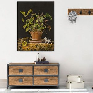 Tranh đơn chậu cây khoai và chú ngựa trắng CV01537