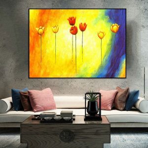 Tranh đơn trừu tượng hoa tulip đỏ vàng CV01547
