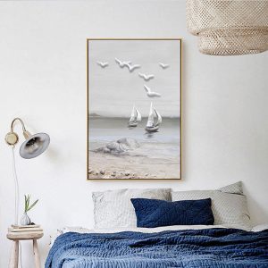 Tranh đơn 3D phong cảnh thuyền và biển CV01564