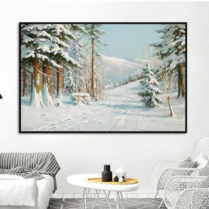 Tranh đơn cánh rừng thông phủ tuyết trắng CV01572