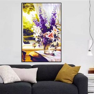 Tranh đơn bình hoa đinh hương tím và hoa ly CV01582