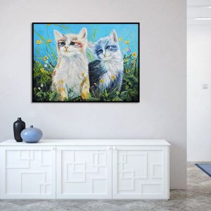 Tranh đơn vẽ sơn dầu 2 chú mèo CV01589