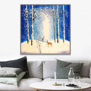 Tranh đơn mùa đông và đôi hươu nâu CV01612