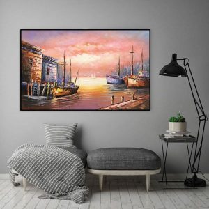 Tranh đơn vẽ sơn dầu bến thuyền CV01632