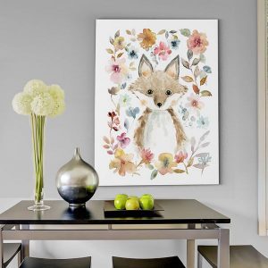 Tranh đơn vẽ chú cáo nâu và hoa CV01679