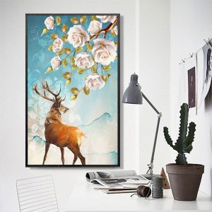Tranh đơn hươu nâu và hoa CV01738